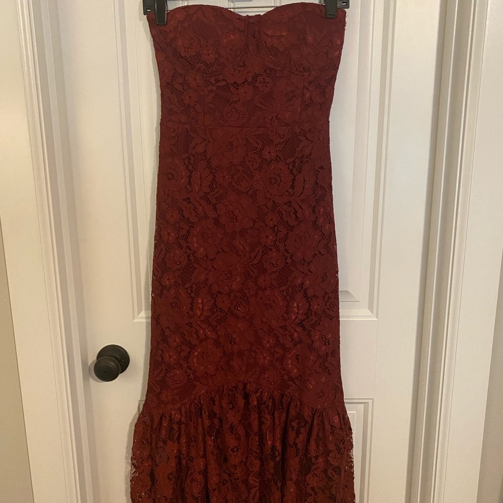 Strapless midi lace dress